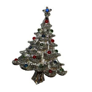 Silver Toned Christmas Tree Pin Brooch signed Gerry's Vintage